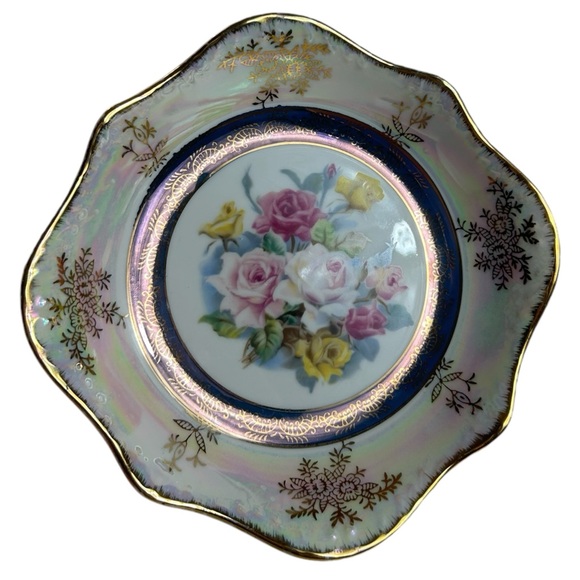 Vintage Lusterware Japan Candy Dish Roses Gold Trim 1950s Empress By Haruta - Picture 4 of 7